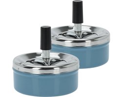 Set van 2x stuks druk en draai tafel asbak metaal blauw en chrome 9 x 5 cm