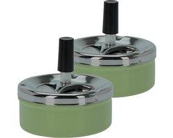 Set van 2x stuks druk en draai tafel asbak metaal groen en chrome 9 x 5 cm