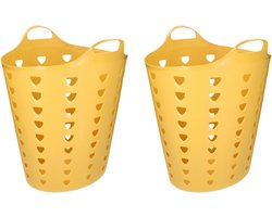 Set van 2x stuks gele wasmand flexibel 60 liter - Formaat 47 cm hoog - wasmanden