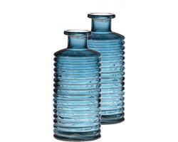 Set van 2x stuks glazen stijlvolle bloemenvaas/vazen transparant blauw met diameter 14.5 cm en hoogte 31 cm - Bloemen/kunstbloemen