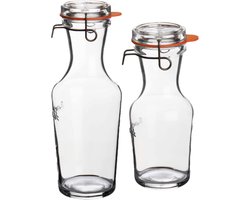Set van 2x stuks glazen water karaffen lock eat van 500 ml en 1 liter - Weckflessen/Weckfles - Sapkannen/waterkannen/schenkkannen