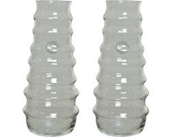 Set van 2x stuks handgemaakte vazen/bloemenvazen ribbel 3,5 liter van glas 13 x 30 cm - Glazen vazen voor bloemen en boeketten