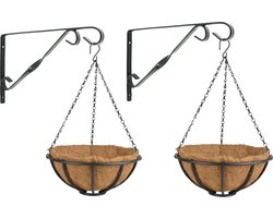 Set van 2x stuks Hanging baskets 30 cm met muurhaken - Complete hangmand set van metaal