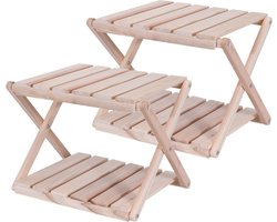 Set van 2x stuks houten inklapbaar bijzettafeltjes voor in de tuin 38,5 cm