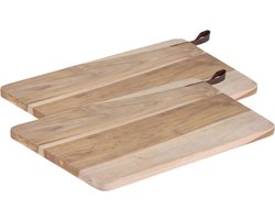 Set van 2x stuks houten snijplanken/serveerplanken met leren hengsel 40 cm - Snijplanken/serveerplanken/broodplanken van hout