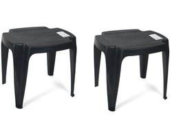 Set van 2x stuks kunststof bijzettafels/krukjes/voetenbankjes voor in de tuin - zwart - 42 x 37 x 38 cm