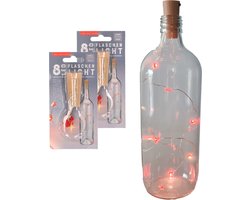 Set van 2x stuks kurk met LED hartjes lichtsnoer voor in wijnfles 80 cm - Flessen lampjes voor Valentijnsdag/huwelijk