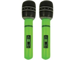 Set van 2x stuks opblaasbare microfoon neon groen 40 cm - Speelgoed microfoon - Popster verkleed accessoire - Feestartikelen