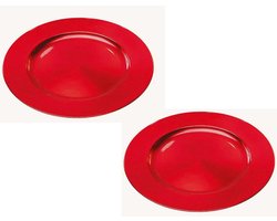 Set van 2x stuks ronde diner onderborden rood van kunststof 33 cm