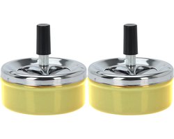 Set van 2x stuks ronde draaiasbak/drukasbak metaal 10 cm geel voor binnen/buiten