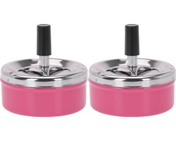 Set van 2x stuks ronde draaiasbak/drukasbak metaal 10 cm roze voor binnen/buiten