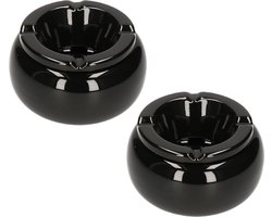 Set van 2x stuks ronde storm asbakken in de kleur zwart 11 cm