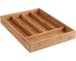 Set van 2x stuks secret de gourmet bestekbak - keuken organizer - 5-vaks - bamboe hout - 34 x 25 cm