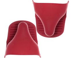 Set van 2x stuks siliconen ovenwant/ovenhandschoen rood 9 x 12,5 cm - Pannenlap - Keukenhandschoen