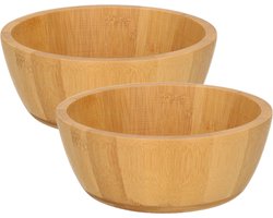 Set van 2x stuks slakommetje / salade schaal bamboe naturel 15 x 16 x 6 cm