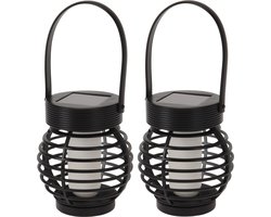 Set van 2x stuks solar led lantaarn - zwart - 11 cm - zonne-energie - tuinverlichting - solarlampen - tuinlampen