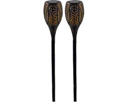 Set van 2x stuks solar tuinlamp/fakkel met vlameffect - op zonne-energie - zwart - 78 cm - tuinfakkels