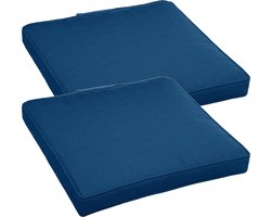 Set van 2x stuks stoelkussens voor binnen/buiten blauw 40 x 40 x 4 cm - Water en UV bestendig
