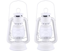 Set van 2x stuks stormlantaarn/windlicht wit 11,5 x 15 x 24 cm - Camping / tuin lantaarn met theelichthouder