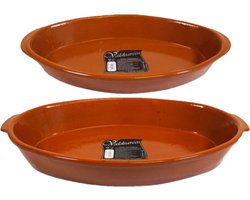 Set van 2x stuks tapas ovenschalen/serveerschalen terracotta Fontein 7 en 2.8 liter - Serveerschalen - Tapasschalen