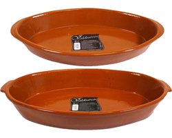 Set van 2x stuks tapas ovenschalen/serveerschalen terracotta Fontein 7 en 5 liter - Serveerschalen - Tapasschalen