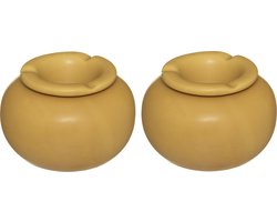 Set van 2x stuks terras asbakken/stormasbakken rond keramiek 13 x 9 cm geel- Buiten asbakken