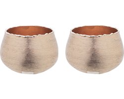 Set van 2x stuks theelichthouder / waxinelichthouder geborsteld aluminium rose 10 x 6,5 cm - Waxinelichtjeshouder van metaal