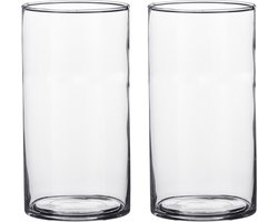 Set van 2x stuks transparante cilinder vaas/vazen van glas 9 x 15 cm - Woonaccessoires/woondecoraties - Glazen bloemenvaas - Boeketvaas