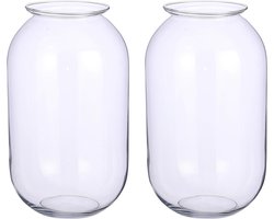 Set van 2x stuks transparante ronde vaas/vazen van glas 19 x 30 cm - Woonaccessoires/woondecoraties - Glazen bloemenvaas - Boeketvaas