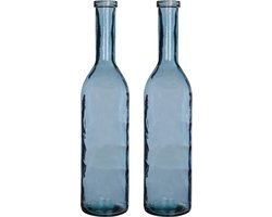 Set van 2x stuks transparante/blauwe fles vaas/vazen van eco glas 18 x 75 cm - Rioja - Woonaccessoires/woondecoraties - Glazen bloemenvaas - Flesvaas/flesvazen