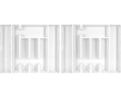 Set van 2x stuks uitschuifbare bestekbakken/bestekhouders wit 44 cm - 5 tot 7 vakken - Keuken opberg accessoires