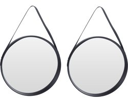 Set van 2x stuks zwarte ronde decoratie wandspiegels 51 cm - Industriele spiegels voor in de hal, badkamer of toilet
