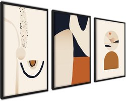 Set van 3 Abstracte Beige en Bruine Wandposters voor Woon- en Slaapkamer Decoratie 30x40 cm