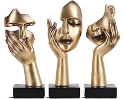 Set van 3 Abstracte Denker Beeldjes - Zwart Goud Kunst Sculpturen voor Woondecoratie - Kantoor, Salon en Plank Decoratie - Moderne Esthetische Beelden