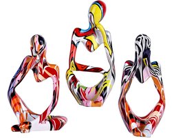 Set van 3 abstracte graffiti-denkbeeldjes en sculpturen, kleurrijke mini-denkbeeldjes als ornamenten, minimalistische kunst, boekenplank, salontafel, thuiskantoor, bureau, tafelblad, woonkamerdecoratie
