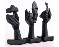Set van 3 abstracte menselijke decoratiebeelden Zwarte hars sculpturen Moderne woondecoratie Tafeldecoratie voor woonkamer TV-kast Bureau Minimalistisch kunstbeeldje