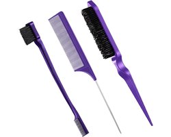 Set van 3 Baby Haarborstels en Kammetjes, Ideaal voor Baby's en Kinderen, Paars, Perfect voor Fijne Haartjes en Styling