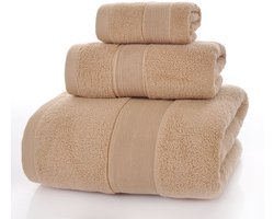 Set van 3 badhanddoeken: handdoek (34x34), washandje (35x75), badhanddoek (70x140). 100% luxe katoen, ultrazacht, hotelkwaliteit, zeer absorberend, geschikt voor badkamer, douche, strand en dagelijks gebruik (bruin).