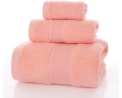 Set van 3 badhanddoeken: handdoek (34x34), washandje (35x75), badhanddoek (70x140). 100% luxe katoen, ultrazacht, hotelkwaliteit, zeer absorberend, geschikt voor badkamer, douche, strand en dagelijks gebruik (roze).