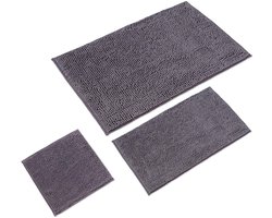 Set van 3 badmatten - comfortabel en antislip - grijs