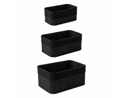 Set van 3 bamboe manden met stoffen inzet, 30 x 20 x 13 cm
