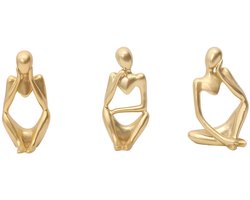 Set van 3 Beeldjes - Miniatuur Denker Sculptuur van Hars en Zandsteen - voor woonkamer en kantoor - Goud Abstract design Desktop Decoratie