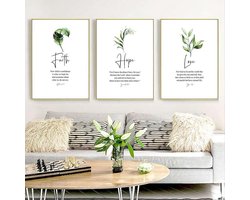Set van 3 Bijbelvers Canvas Posters - Zwart Wit Inspirerende Quotes voor Woonkamer - Geloof Hoop Liefde Muurdecoratie 40x60 cm