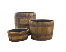 Set van 3 bloembakken van eikenhouten authentieke whiskyvaten – 3/4, 1/2 en 1/4 vaten - plantenbak - tuindecoratie