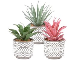 Set van 3 Boheemse Kunstplanten in Keramische Potten