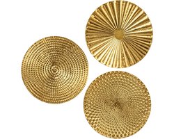 Set van 3 Boho Gouden Wandsculpturen, Ronde Wanddecoratie, Moderne 3D Metaal Kunst voor Woonkamer, Slaapkamer en Keuken, 30 x
