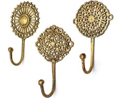 Set van 3 Boho Messing Wandhaken - Gouden Vintage Kapstok Haken voor Handdoeken en Kleding
