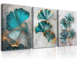 Set van 3 Canvas Schilderijen met Ginkgo Bladeren voor Wanddecoratie