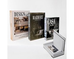 Set van 3 decoratieve boeken in zwart, wit en grijs - Stapelbare opbergboxen in boekvorm - Multifunctionele interieurdecoratie voor woonkamer of salon - Moderne faux-boeken set met opbergfunctie