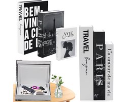 Set van 3 decoratieve boeken in zwart-wit - Stapelbare opbergboxen in boekstijl - Multifunctionele interieurdecoratie voor woonkamer of kantoor - Moderne faux-boeken set met opbergruimte